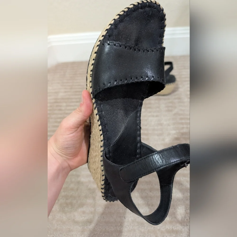 Nurture‎ Black Leather Espadrille Wedge Sandals